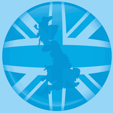 Illustration of UK on blue Union Jack