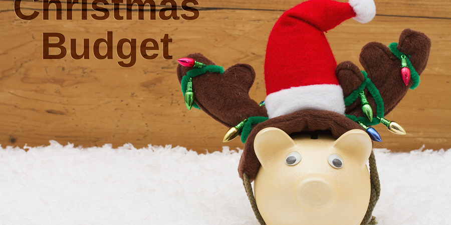 Having a Christmas Budget Piggy bank with Christmas hat on snow