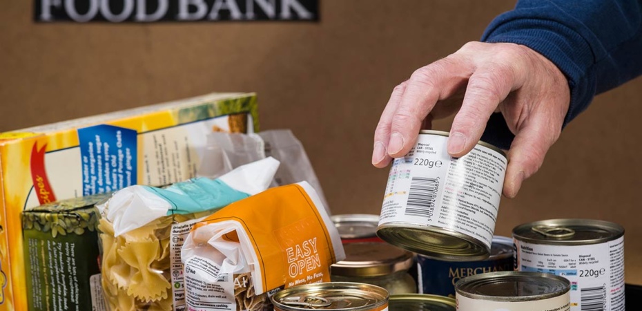Tinned and dried food at a foodbank
