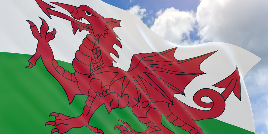 Welsh Flag Against Blue Sky