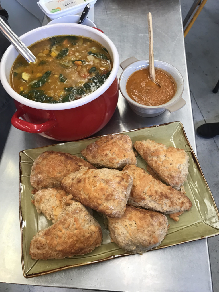 Homemade soup and freshly baked bread served at The Long Table