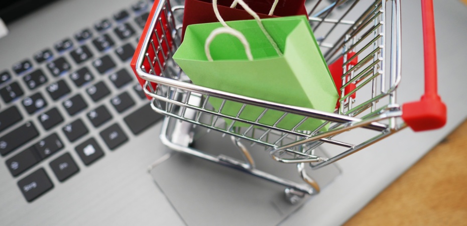 Shopping trolley and a laptop