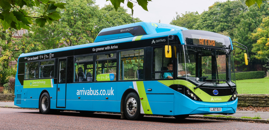 Blue and green Arriva bus