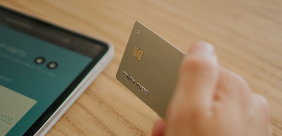 A tablet computer and a bank card