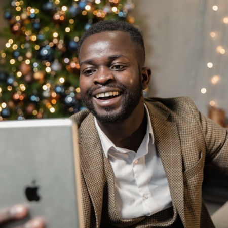 Happy man on a video call